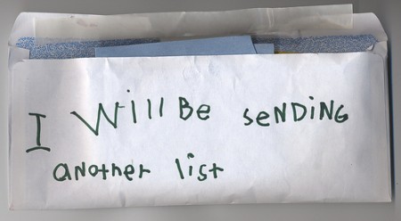 Letter packed with lists to pass along to Santa, photo: Scott / flickr