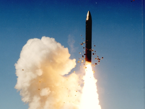 Peacekeeper missile after silo launch, Vandenberg AFB, CA.