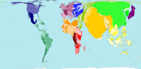 A map of the world distorted for population
